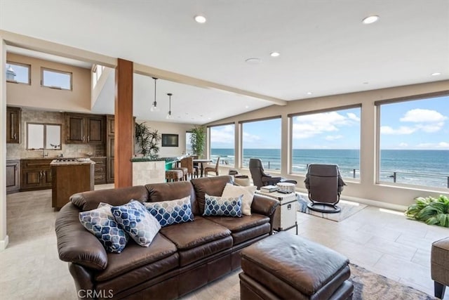3352 Studio Dr, Cayucos, CA 93430 - living room featuring plenty of natural light, a water view, and recessed lighting