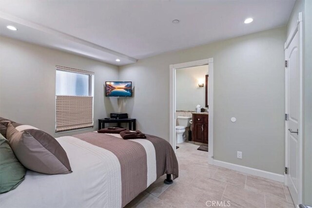 3352 Studio Dr, Cayucos, CA 93430 - bedroom featuring recessed lighting, ensuite bathroom, baseboards, and light tile patterned flooring