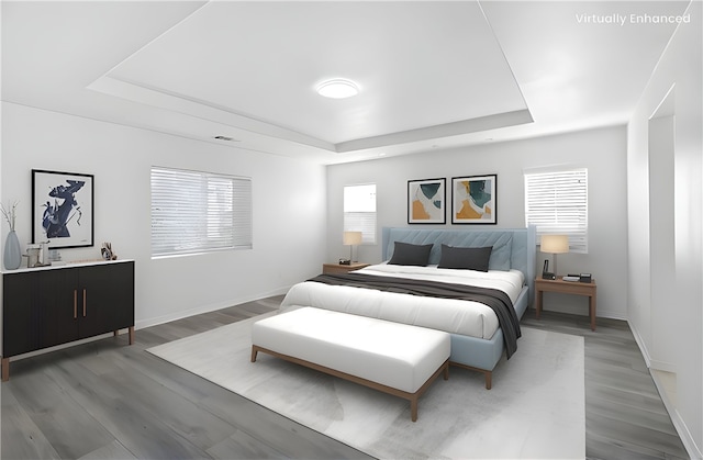 13153 Stanton Dr, Rancho Cucamonga, CA 91739 - bedroom with a tray ceiling, light wood finished floors, and baseboards