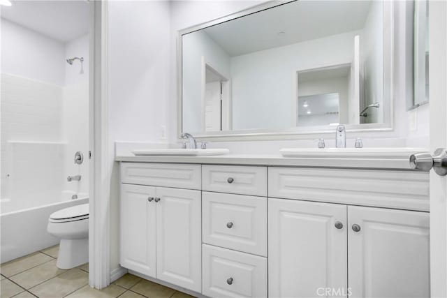 13153 Stanton Dr, Rancho Cucamonga, CA 91739 - bathroom with double vanity, tile patterned flooring, toilet, and shower / bath combination