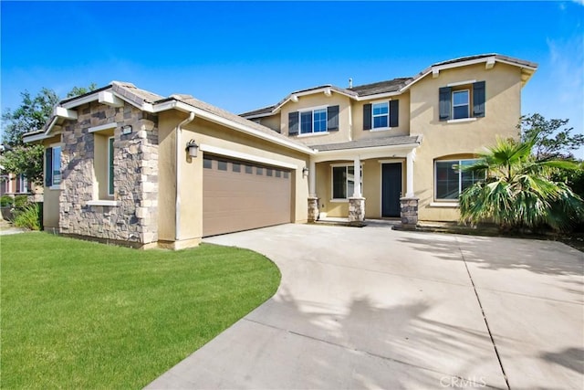 13153 Stanton Dr, Rancho Cucamonga, CA 91739 - view of front of property featuring stone siding, stucco siding, driveway, and a front lawn