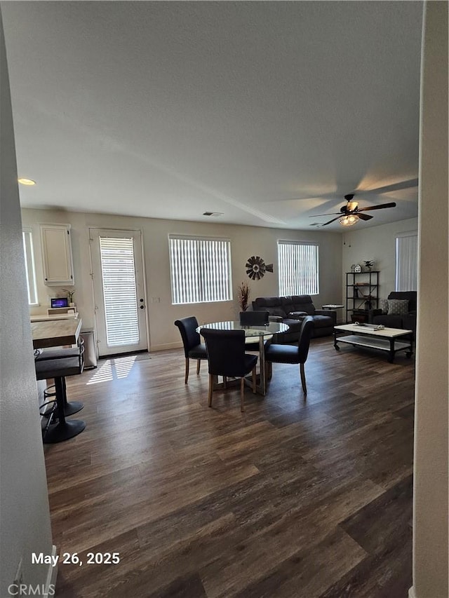 200 Janzen Way, Hemet, CA 92545 - dining space with healthy amount of natural light, ceiling fan, and dark wood-style flooring