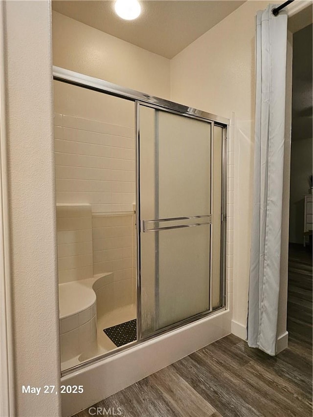 200 Janzen Way, Hemet, CA 92545 - full bathroom with a shower stall and wood finished floors