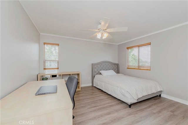 9135 W Rancho Park Cir, Rancho Cucamonga, CA 91730 - bedroom featuring multiple windows, crown molding, light wood finished floors, and baseboards