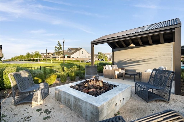 4745 S Mae Way, Ontario, CA 91762 - view of patio with an outdoor living space with a fire pit and a residential view