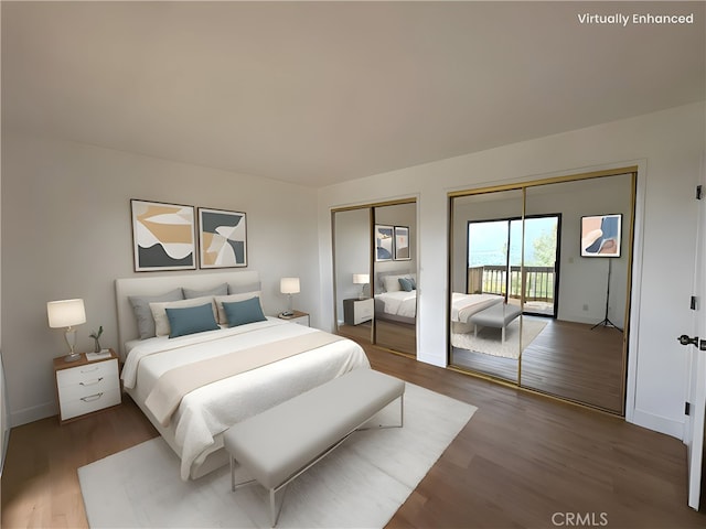 12070 Rideout Way, Whittier, CA 90601 - bedroom with access to exterior, wood finished floors, two closets, and baseboards