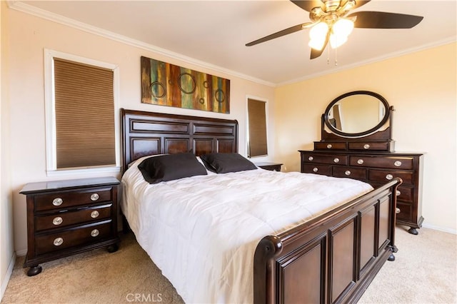 724 Forestview Ave, La Puente, CA 91746 - bedroom featuring light colored carpet, ornamental molding, baseboards, and a ceiling fan