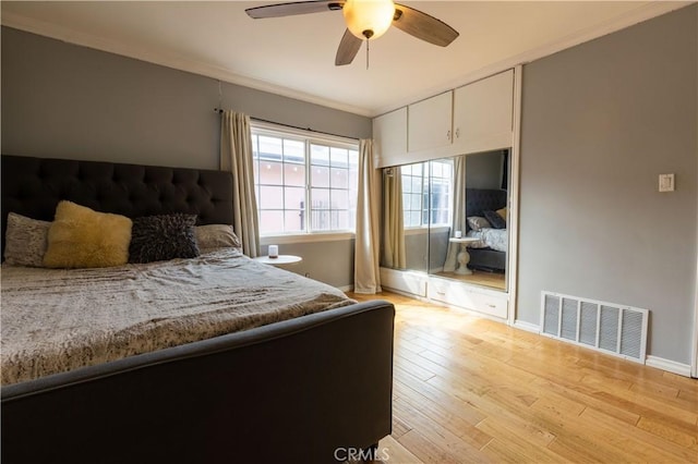 724 Forestview Ave, La Puente, CA 91746 - bedroom with ornamental molding, light wood-type flooring, baseboards, and ceiling fan