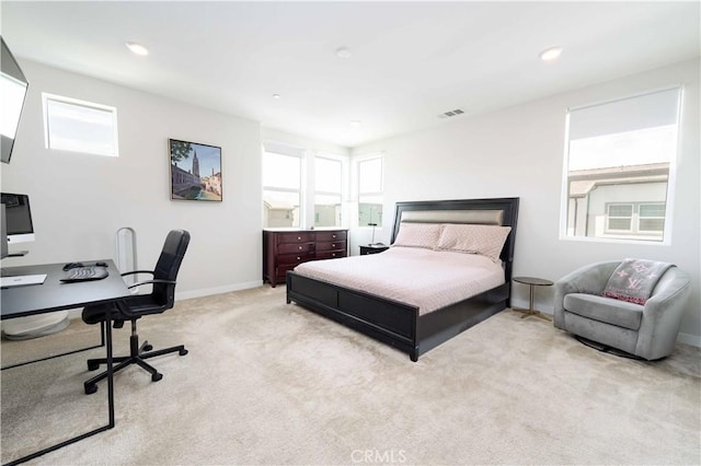 26956 Nature View Pl, Valencia, CA 91355 - carpeted bedroom with a desk, baseboards, and recessed lighting