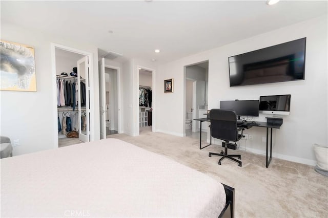 26956 Nature View Pl, Valencia, CA 91355 - bedroom featuring a desk, carpet floors, a walk in closet, baseboards, and recessed lighting