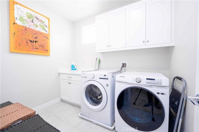 26956 Nature View Pl, Valencia, CA 91355 - laundry room featuring cabinet space, washer and dryer, baseboards, and light tile patterned flooring