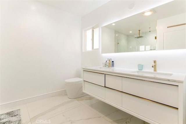 12410 Mclennan Ave, Granada Hills, CA 91344 - full bathroom featuring marble finish flooring, double vanity, and a marble finish shower