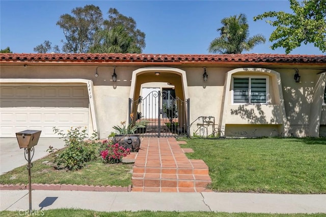 12410 Mclennan Ave, Granada Hills, CA 91344 - view of front of home featuring stucco siding, an attached garage, and a front lawn