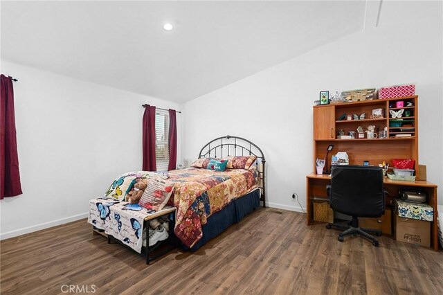 1863 Norwood Dr, Paradise, CA 95969 - bedroom featuring wood finished floors, vaulted ceiling, baseboards, an office area, and recessed lighting