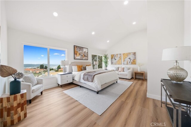 17585 Candela Dr, Rowland Heights, CA 91748 - bedroom featuring recessed lighting, baseboards, light wood-style flooring, and high vaulted ceiling