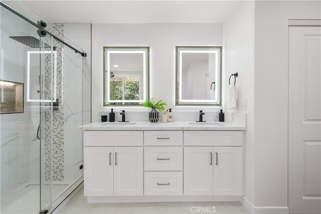 17585 Candela Dr, Rowland Heights, CA 91748 - full bathroom featuring a marble finish shower and double vanity