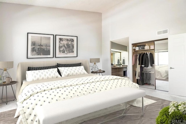 5605 Friars Rd Unit 323, San Diego, CA 92110 - bedroom featuring a closet and high vaulted ceiling