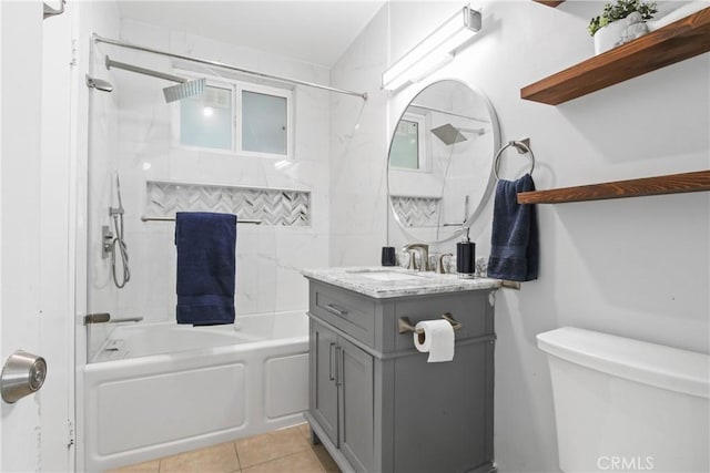 14906 Grevillea Ave, Lawndale, CA 90260 - bathroom featuring vanity, bathtub / shower combination, toilet, and tile patterned floors