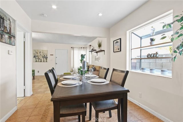 14906 Grevillea Ave, Lawndale, CA 90260 - dining area featuring healthy amount of natural light, light tile patterned flooring, baseboards, and recessed lighting