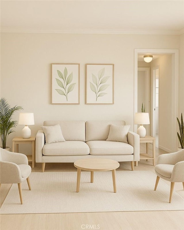 20930 Parthenia St Unit 109, Canoga Park, CA 91304 - living room featuring wood finished floors, baseboards, and crown molding