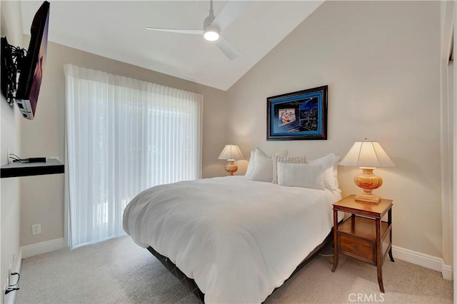 1806 Lake St, Huntington Beach, CA 92648 - bedroom featuring carpet, baseboards, lofted ceiling, and ceiling fan