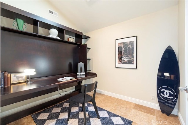 1806 Lake St, Huntington Beach, CA 92648 - office area featuring vaulted ceiling, tile patterned flooring, and baseboards