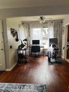 2415 Cabrillo Ave, Torrance, CA 90501 - living area featuring a ceiling fan, baseboards, wood finished floors, and an office area