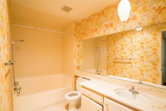 2468 Mohawk St Unit 102, Pasadena, CA 91107 - full bathroom featuring wallpapered walls, vanity, toilet, and shower / washtub combination