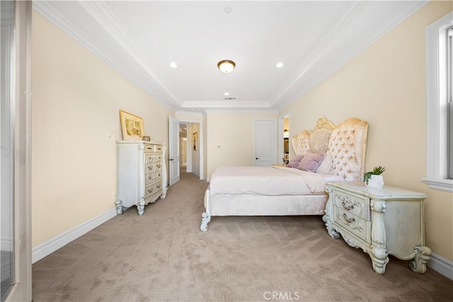 553 Woodward Blvd, Pasadena, CA 91107 - bedroom featuring light carpet, ornamental molding, baseboards, and a raised ceiling