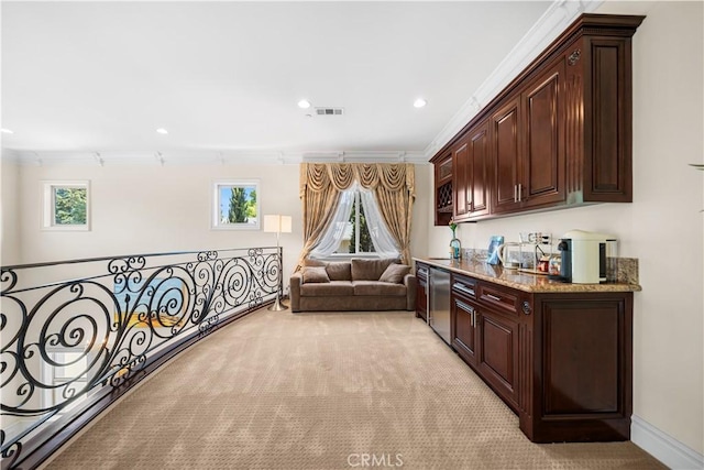 553 Woodward Blvd, Pasadena, CA 91107 - sitting room with ornamental molding, light colored carpet, plenty of natural light, and recessed lighting