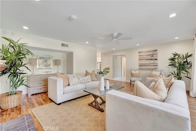 24851 Via Santa Cruz, Mission Viejo, CA 92692 - living room with ceiling fan, light wood finished floors, and recessed lighting