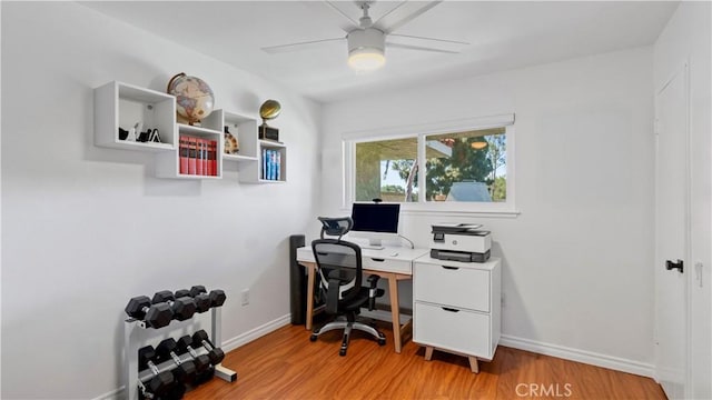 2413 N Deodar St Unit 3, Santa Ana, CA 92705 - office area featuring ceiling fan, light wood finished floors, and baseboards