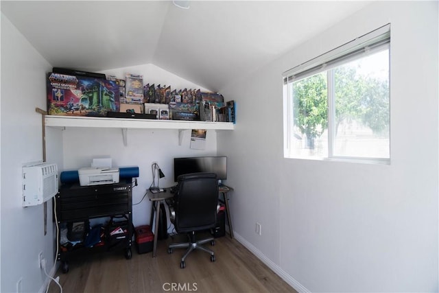 5611 Harold St, Riverside, CA 92503 - office space featuring wood finished floors, vaulted ceiling, and baseboards