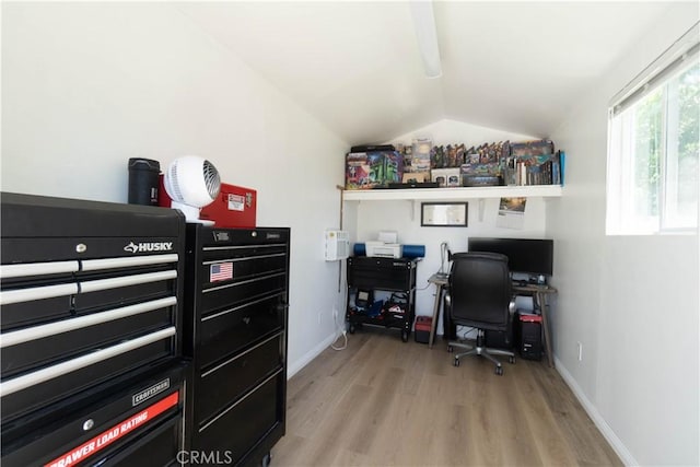 5611 Harold St, Riverside, CA 92503 - office featuring light wood-type flooring, lofted ceiling, and baseboards