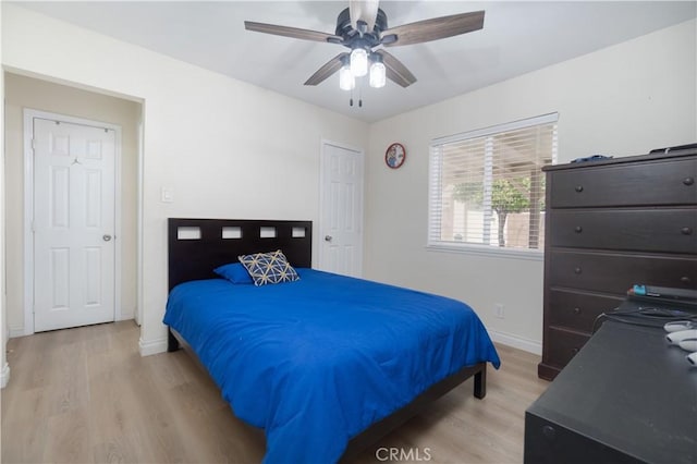 5611 Harold St, Riverside, CA 92503 - bedroom with light wood-type flooring, baseboards, and ceiling fan
