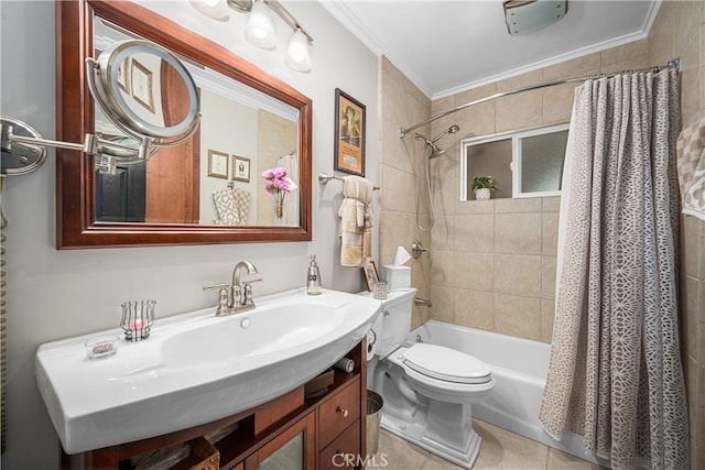 4538 Conquista Ave, Lakewood, CA 90713 - bathroom with toilet, shower / tub combo, vanity, crown molding, and tile patterned floors