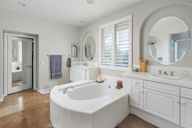26800 Fairlain Dr, Valencia, CA 91355 - bathroom featuring vanity, a garden tub, tile patterned flooring, and recessed lighting
