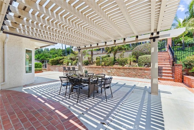 1929 Dorothea Rd, La Habra Heights, CA 90631 - view of patio featuring stairs, outdoor dining space, and a pergola