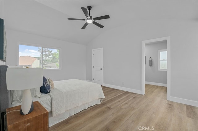 1468 Lemon Grove Dr, Upland, CA 91786 - bedroom with lofted ceiling, light wood-style flooring, baseboards, and ceiling fan