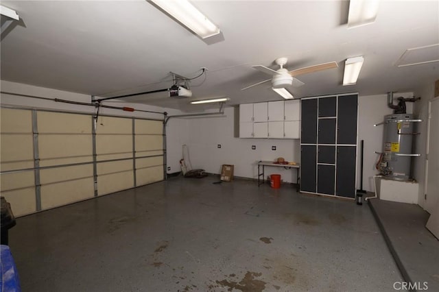 5760 Falling Leaf Ln, Jurupa Valley, CA 92509 - garage featuring secured water heater, a garage door opener, and ceiling fan