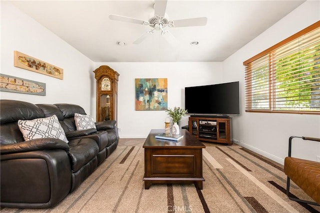 4514 Jamestown, Yorba Linda, CA 92886 - carpeted living room with ceiling fan and baseboards