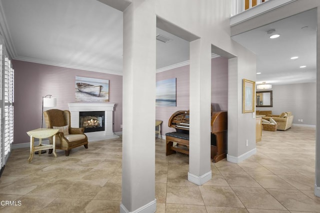 1315 Donegal Way, Oxnard, CA 93035 - hall with ornamental molding, light tile patterned flooring, and recessed lighting