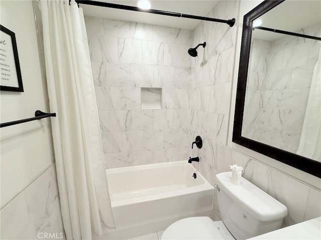 26871 Recodo Ln, Mission Viejo, CA 92691 - bathroom featuring shower / bath combo, toilet, and tile walls