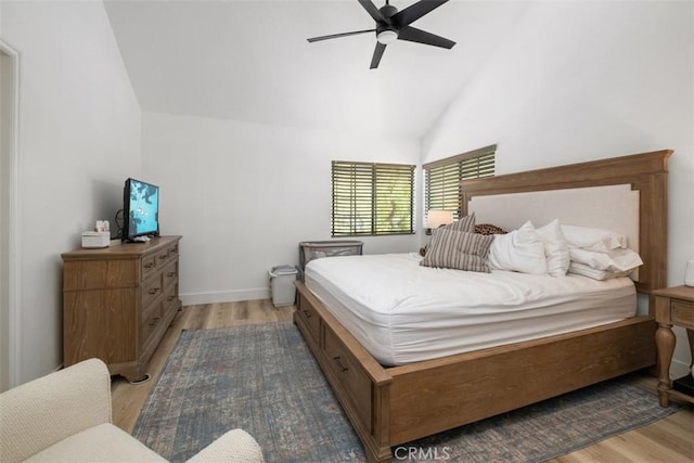 1132 Santiago Dr Unit 11, Placentia, CA 92870 - bedroom featuring light wood-style flooring, high vaulted ceiling, and a ceiling fan