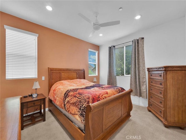 12347 N Aragon Way, Sylmar, CA 91342 - bedroom featuring light carpet, recessed lighting, and a ceiling fan