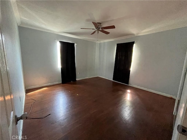 657 S Sadler Ave, East Los Angeles, CA 90022 - unfurnished room featuring ornamental molding, ceiling fan, wood finished floors, and baseboards