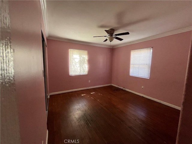 657 S Sadler Ave, East Los Angeles, CA 90022 - empty room with ornamental molding, plenty of natural light, wood-type flooring, ceiling fan, and baseboards