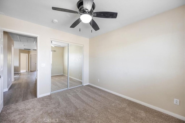 19454 Copper Ridge St, Perris, CA 92570 - unfurnished bedroom featuring attic access, carpet flooring, a closet, and ceiling fan