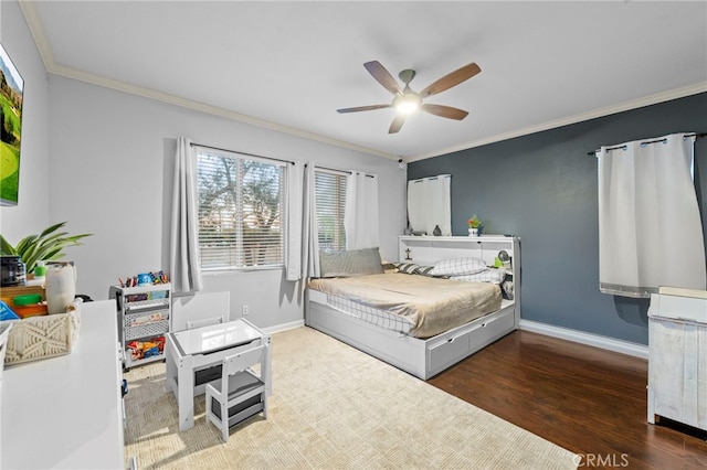 13279 Coffeetree St, Moreno Valley, CA 92553 - bedroom featuring crown molding, wood finished floors, baseboards, and a ceiling fan