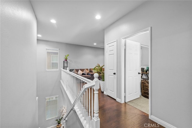 13279 Coffeetree St, Moreno Valley, CA 92553 - hall featuring an upstairs landing, wood finished floors, and recessed lighting